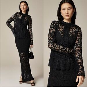 J Crew Lace Mockneck Top Black Size 2 NWT